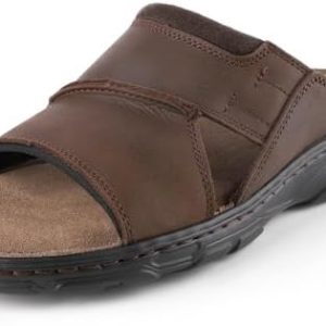 Riemot Men's Leather Sandals - Comfortable Memory Foam Footbed Summer Beach Slides for Indoor & Outdoor Use - Non-slip L