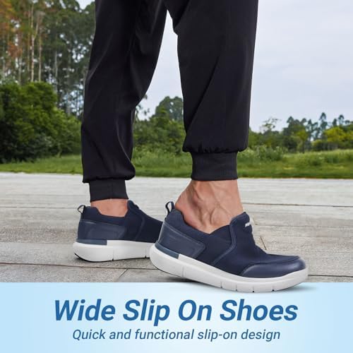 FitVille Men's Extra Wide Slip-On Walking Shoes - Lightweight, Non-Slip Casual Loafers for All-Day Comfort