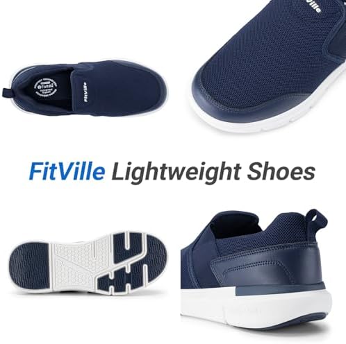FitVille Men's Extra Wide Slip-On Walking Shoes - Lightweight, Non-Slip Casual Loafers for All-Day Comfort