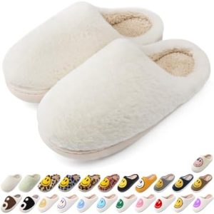 AIMINUO Retro Happy Face Slippers for Women & Men | Comfy Warm Plush Slip-On House Footwear | Soft Cushion Non-Slip Indo