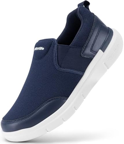 FitVille Men's Extra Wide Slip-On Walking Shoes - Lightweight, Non-Slip Casual Loafers for All-Day Comfort