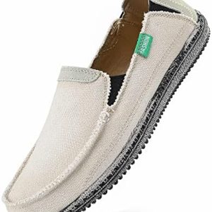VILOCY Men's Casual Slip-On Canvas Deck Shoes for Beach & Boat - Vintage Zero Drop Flat Loafers